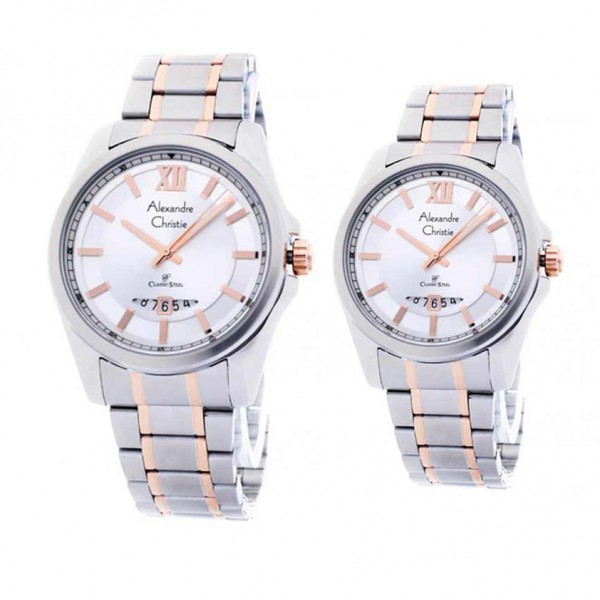 Alexandre Christie AC 8473 Silver Rosegold Couple